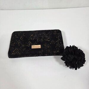 Deux Lux Black Zip Around Wallet Women’s Gold Speckled Clutch Organizer One Size